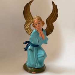 Vintage Depose Italy Praying Angel Figurine Blue Robe Gold Wings Nativity 4.5”
