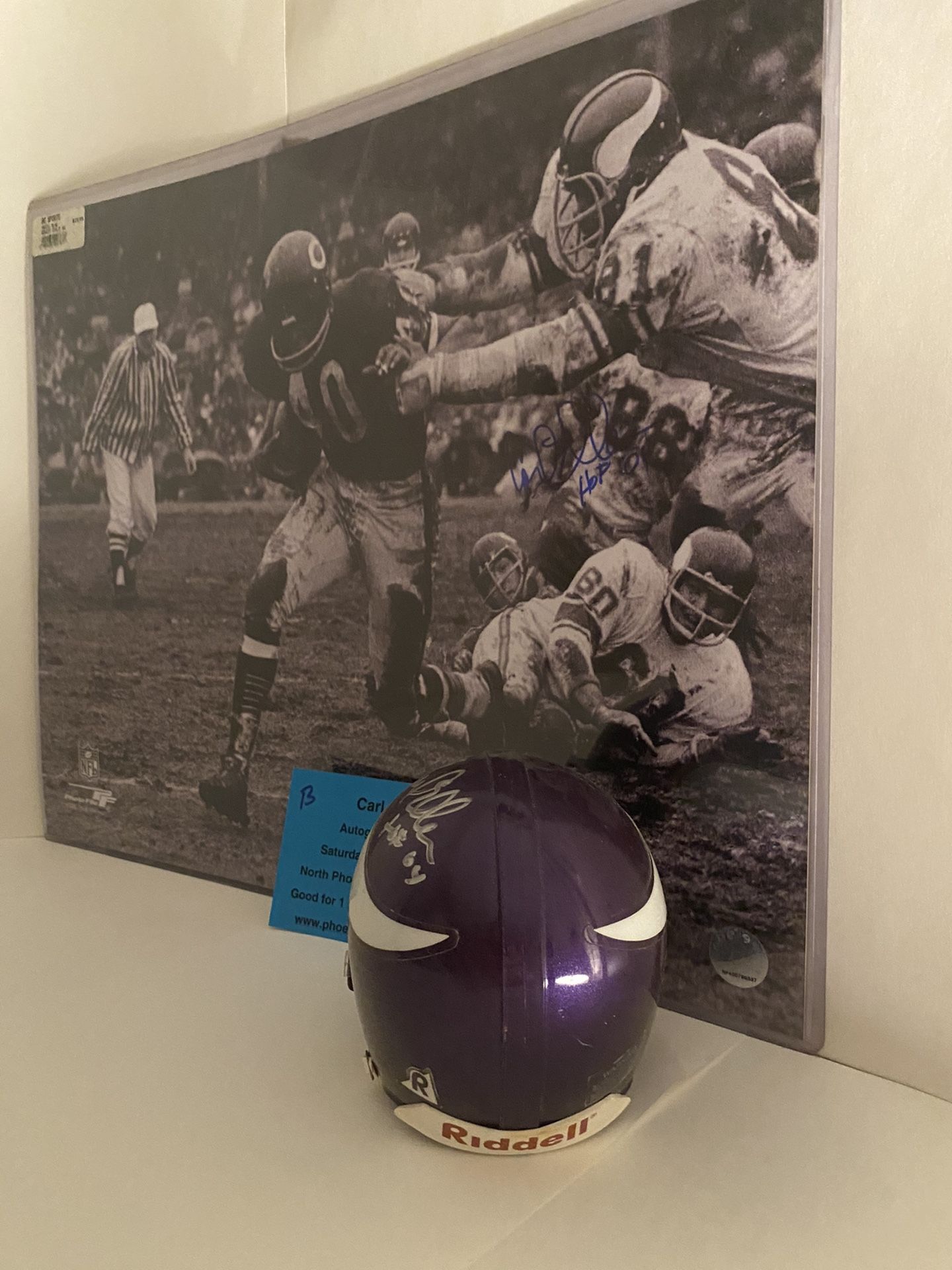 Carl Eller Minnesota Vikings Autographed Mini Helmet w Inscrip / Cert of Auth WOW !!