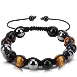 Triple Protection Bracelet for Women Men, Black Obsidian Hematite & Tiger Eye Bracelets Black