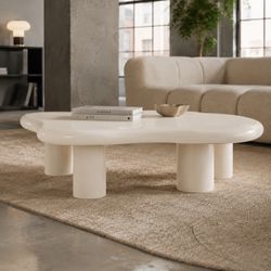 47" Cream / Ivory / White Cloud Shaped Minimalist Coffee Table w/ 4-Legs [NEW] ***Retails for $600
