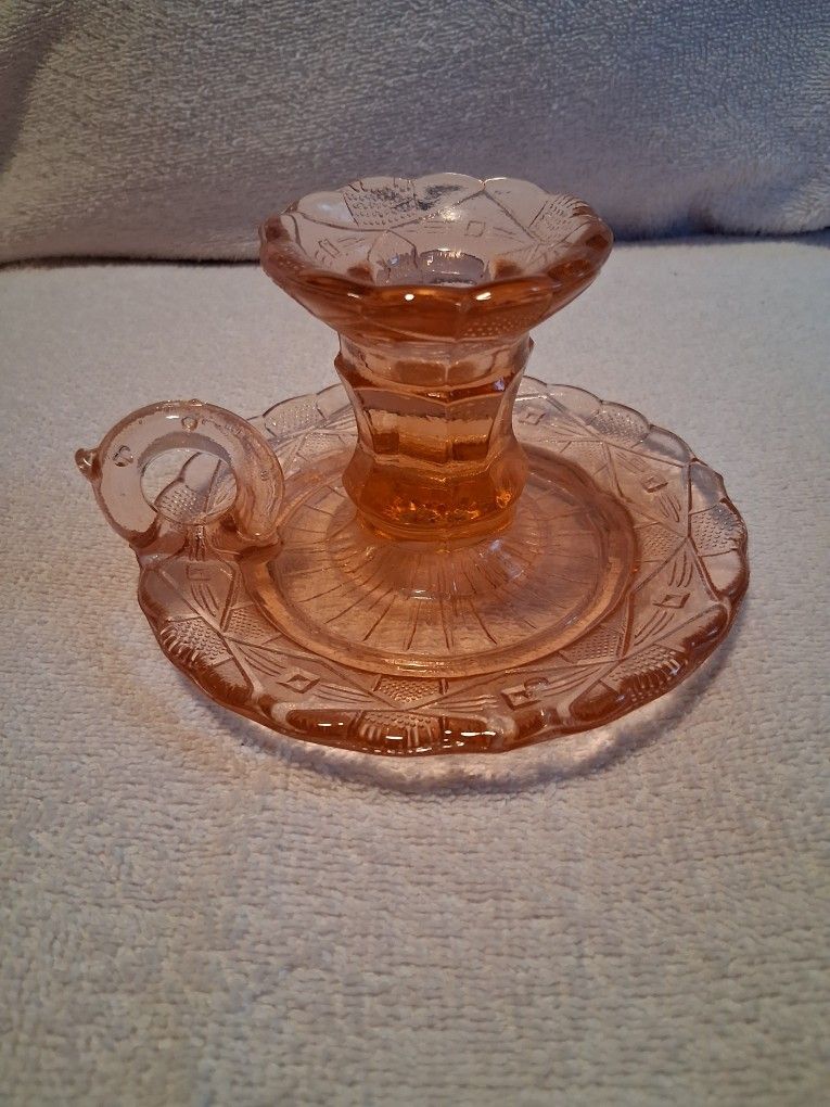 Zabkowice Glassworks Pink Bed Chamber Candlestick Holder