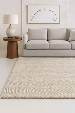 Handcrafted 100% Wool Herringbone Area Rug – 8’ x 10’ – Sand Beige