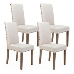 Kitchen Dining Chair Set Room Modern Upholstered Stylish Fabric High Back with Bronze Nailhead Trim, 4-Pack