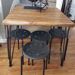 Space Saver Wooden 32" Square Table 30"- H & 4 Acrylic/Metal Stools