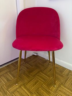 Chair velvet like vanity dining desk hot pink with gold legs