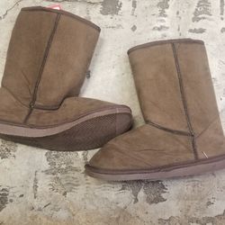 Brown Slip On Faux Swede Boots