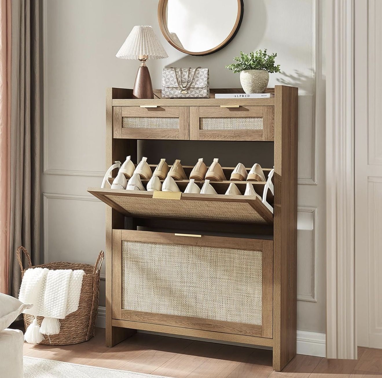 Rustic Oak Shoe Storage Cabinet (Unassembled) 