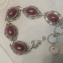 Vintage Bracelet. Sterling And Carnelian Cabochon Ovals