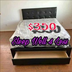 Bed Frame with Tufted Headboard and Storage Drawer FULL size bed and mattress
