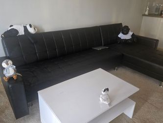 Black Faux Leather L-Shaped Sectional Sofa