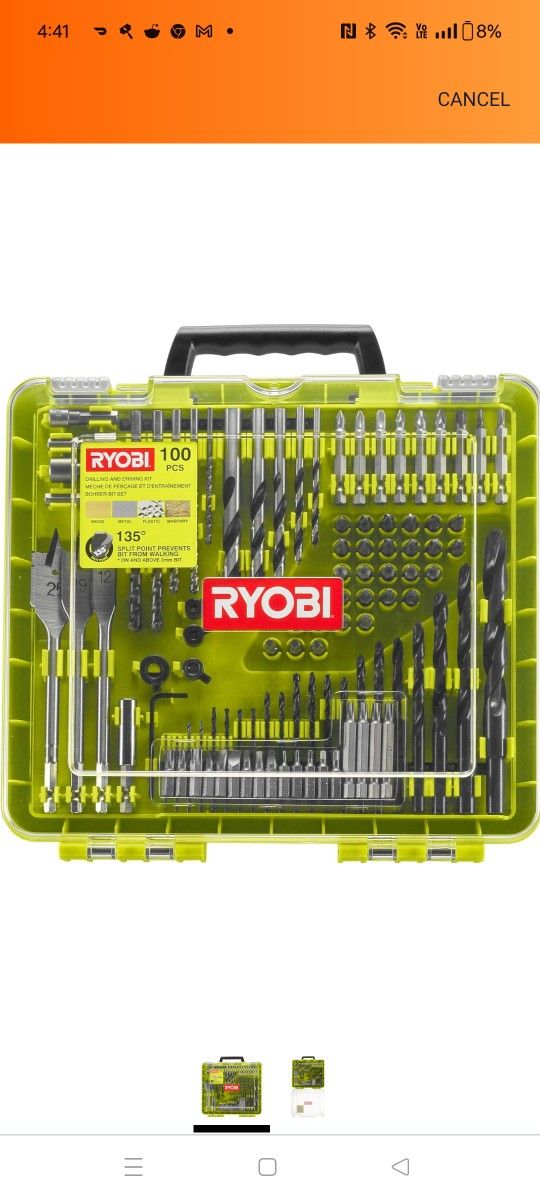 Ryobi 100 PCs Drill Set.