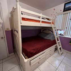 Bunk Bed with ladder & 4 Cabinets & Book Shelf