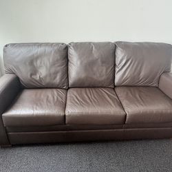 Brown Leather 3-Cushion Sofa Couch