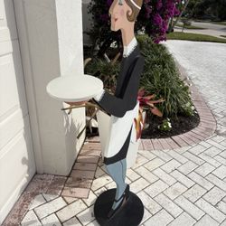 Hand Made 51” Vintage French Maid Butler Statue Table.  One Of A Kind Artist Made Version Like Bombay Company Millie The Maid.  Folk Art Original. 