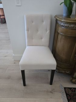 Set of 3 Tufted Cream Upholstered Dining Chairs