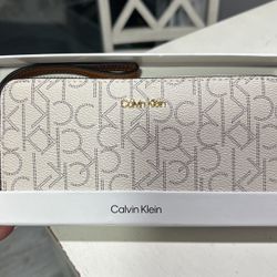 Calvin Klein Monogram Zip Around Wristlet Wallet