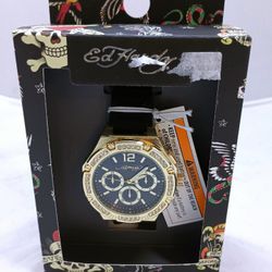 Ed Hardy Gold and Black Men's Watch NWT
