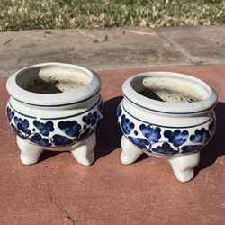 Two 3-inch Ceramic Footed Flower Pots Planters 