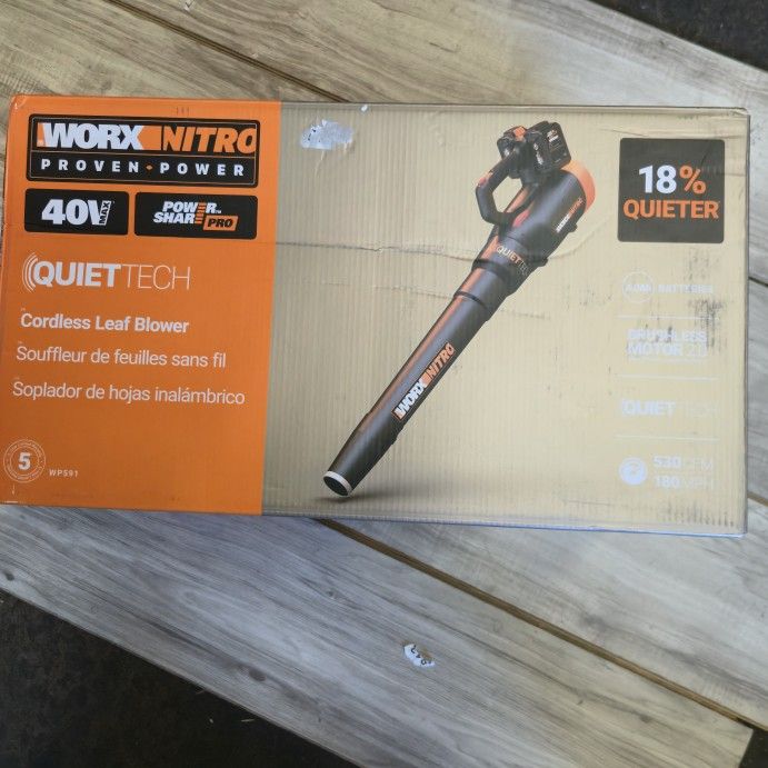 WORX Nitro  Quiet Tech 40v (2x20v) 530-CFM 180-MPH Cordless Battery Handheld Leaf Blower #2488