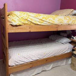 Solid Oak Wood Twin Bunk Bed Set + Bedding + Bunkie Boards – Raw Unfinished