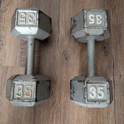 Pair of 35 lb. Cast Iron Dumbbells 
