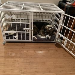 42 inch Heavy Duty Metal Dog Crate Cage with Divider for 2 Dogs