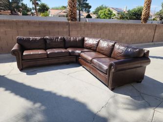 Bernhardt Brown Leather Sectional Sofa Corner Couch Nailhead Trim Modular Sectional Seating