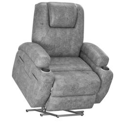 Electric Power Lift Recliner Chair (Leathaire) with Massage for Elderly, Single Sofa with 2 Cup Holders Side Pockets