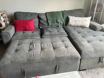 Gray Tufted Sectional Sofa with Chaise