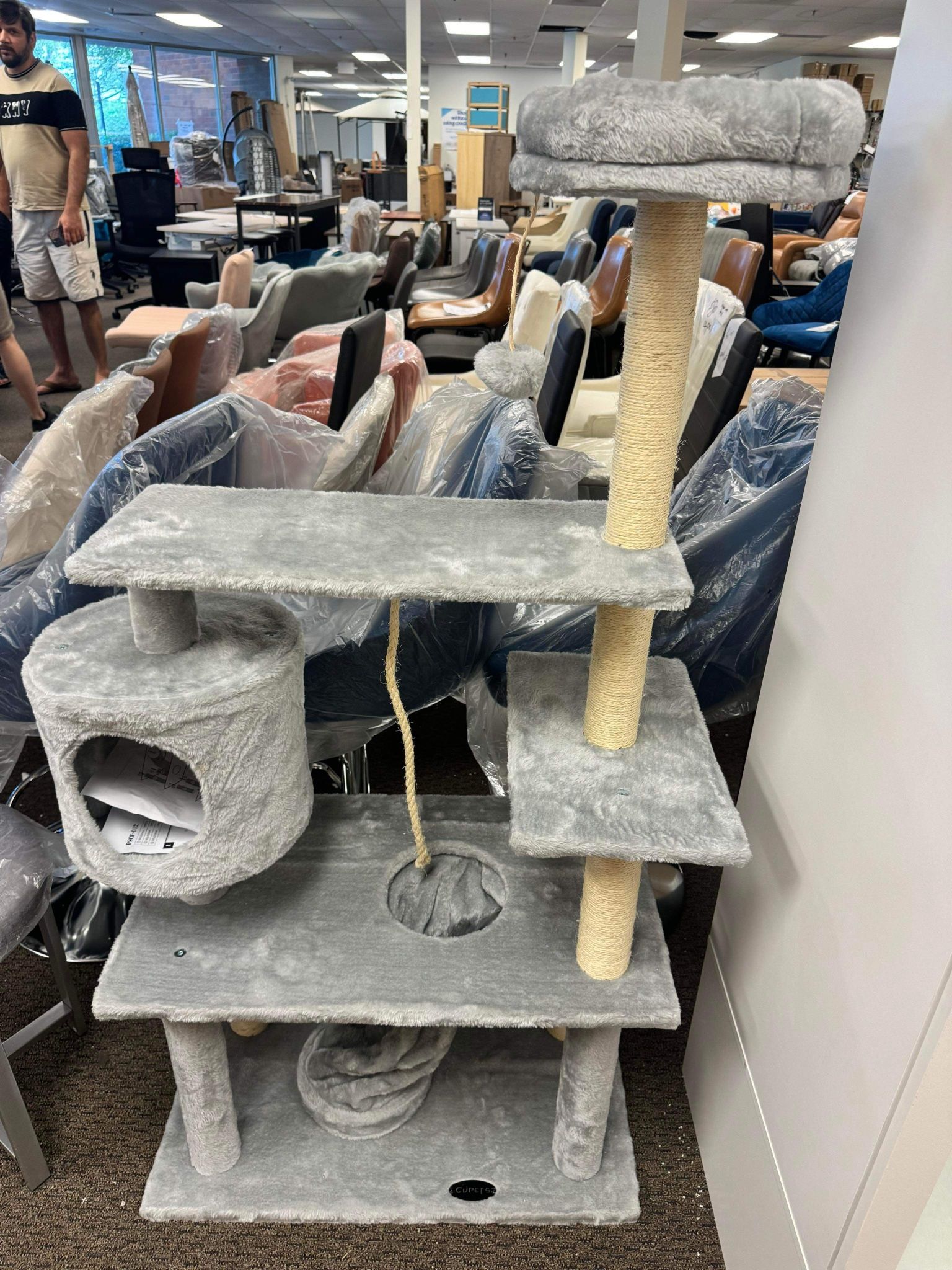 [Color: Grey] Cat Tree 55" Pet Furniture Cat Condo with House,Cat Scratching Post Indoor for Cats and Kittens