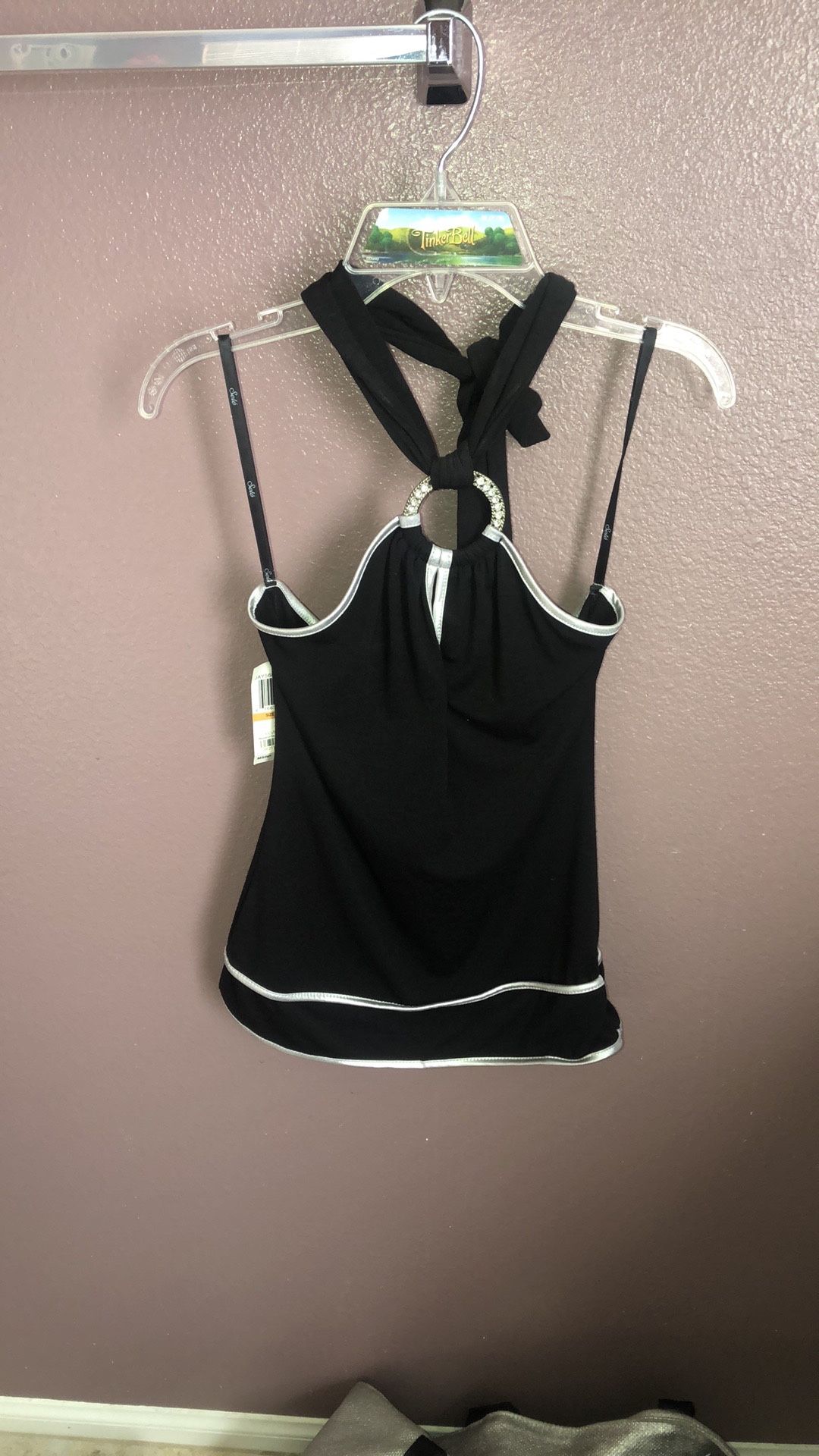 NWT Cute Black and Silver Halter Top