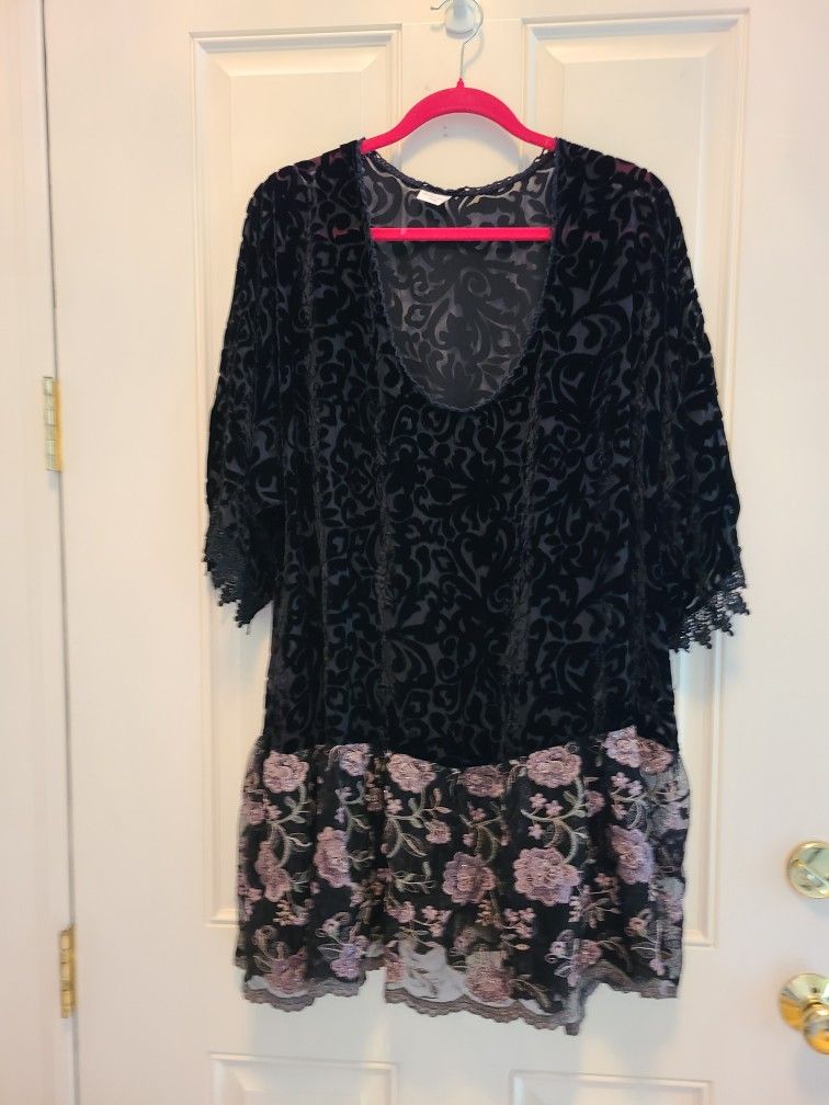 Renaissance Rags Cut Silk Velvet,Embroidered Lace Tunic Dress Top Mystical Fortune Teller Medieval 