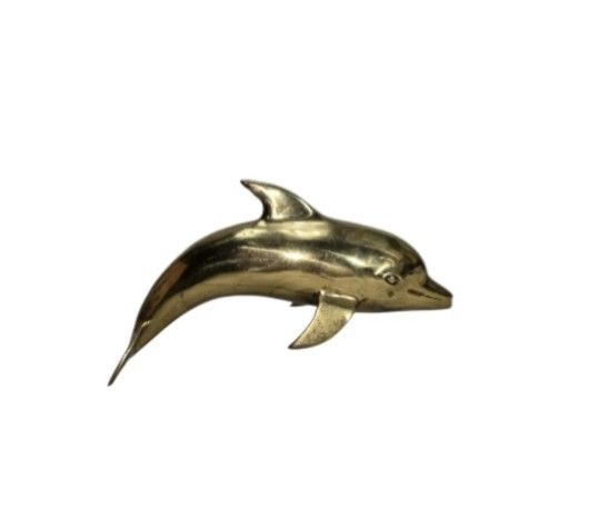 Vtg Large 14" Brass Mid Century Dolphin Figurine Sculpture Coastal Art Ocean Sea