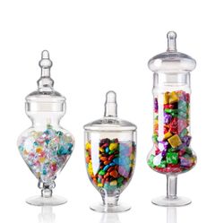 Diamond Star Set Of 3 Clear Glass Apothecary Jars Elegant Storage Jar, Decorative Wedding Candy Organizer Canisters Home Decor Centerpieces (H: 9", 12