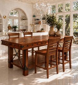 Luxury Solid Wood Counter-Height Dining Set with 4 Chairs & Extension Leaf