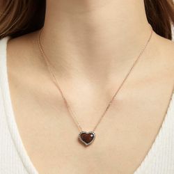 Godiva x Le Vian Enamel Heart Necklace 1/3 ct tw Diamonds 14K Strawberry Gold 19"