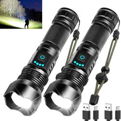 Rechargeable LED Flashlights High Lumens, 100000 Lumen Super Bright Flashlight, Powerful Tactical Handheld Flash Light, 5 Modes Zoomable IPX6 Waterpro