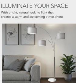 Bowery 3-arm Arc Floor Lamp• by Adesso•Marble Base•Adjustable