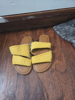 Yellow Woven Double Strap Slide Sandals