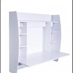 Wall built-up computer desk with storage and tray floating desk/white.                     