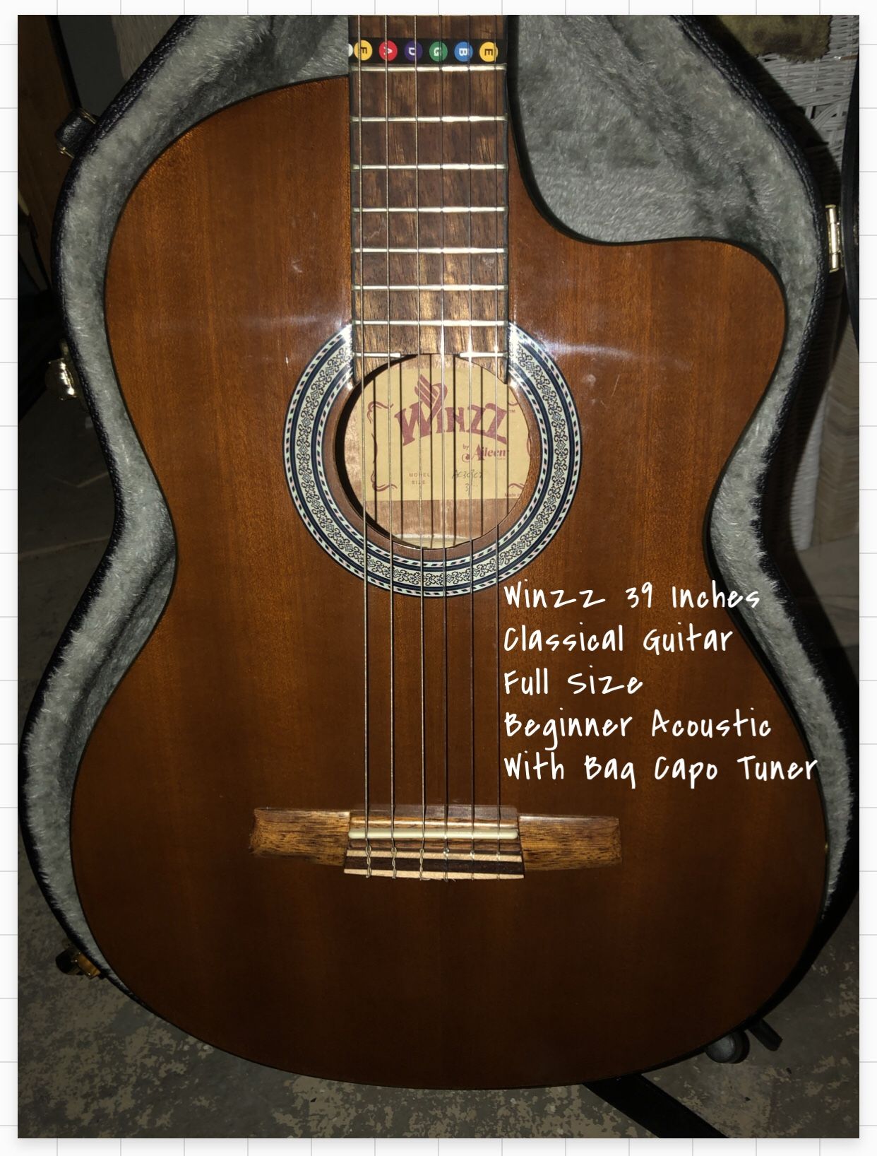 WINZZ 39 Inches Classical Guitar Full Size Beginner Acoustic