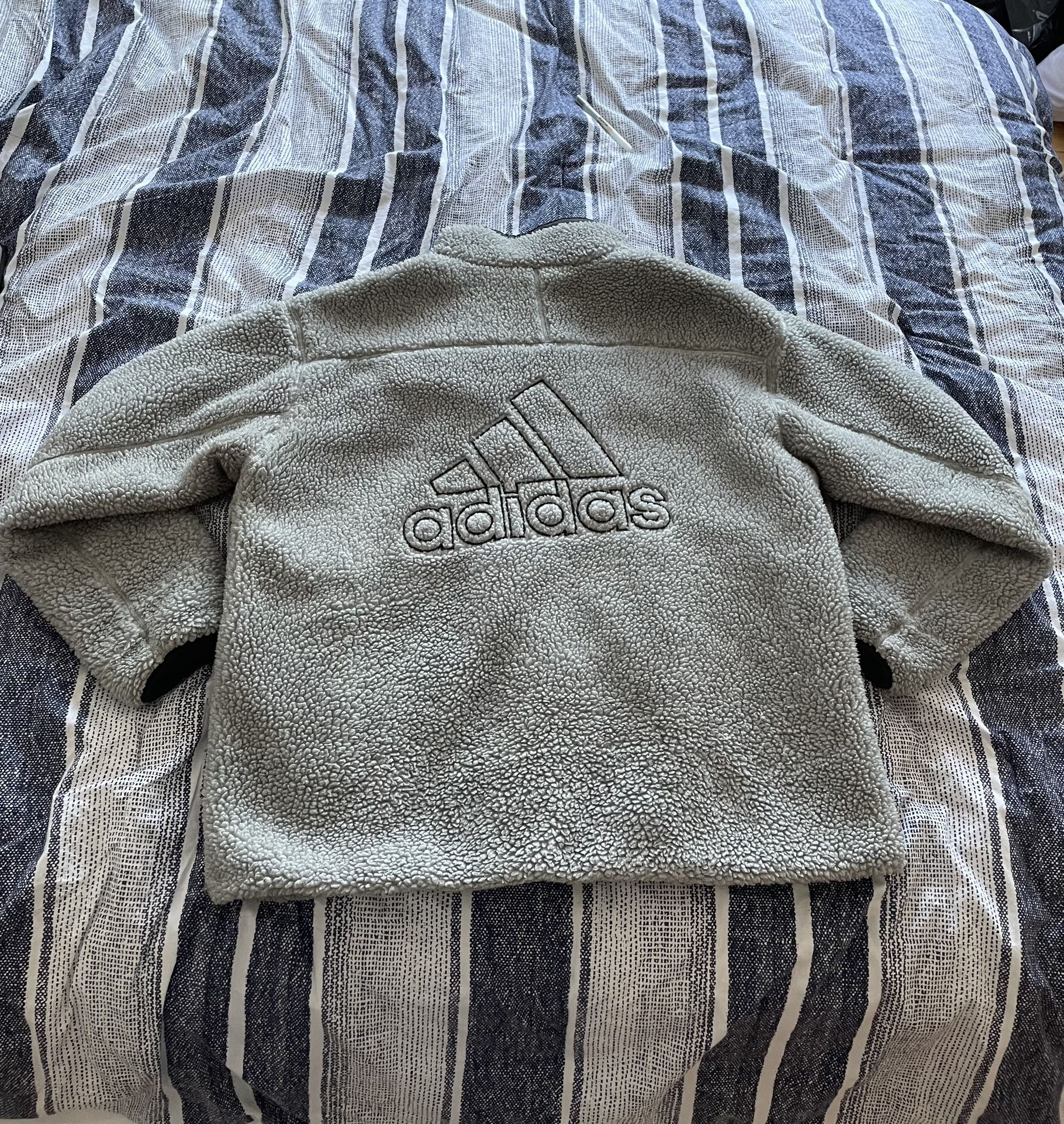 adidas Men's Sherpa Reversible Jacket Gf0051 Grey Full Zip Pockets 