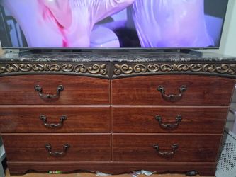 6-Drawer Wood Dresser with Marble Top