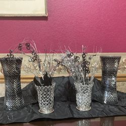 Black Crystal Vases Or Used As Center Pieces 