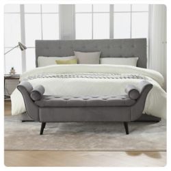 Modern Velvet Upholstered End of Bed Bench Storage Ottoman Seat with Rolled Arms
