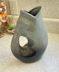 Vintage Gurgle Pot Gurgling Fish Water Beverage Pitcher Gray Ombré Nautical