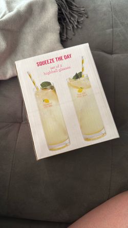 New In Box Set Of 2 Highball Glasses Lemon Theme
