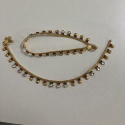 Golden Anklets With Gemstone Accents 