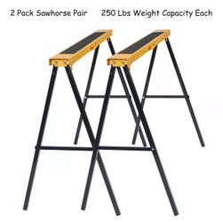 Costway 2 Pack Heavy Duty Saw Horse Steel Folding Legs Portable Sawhorse Pair