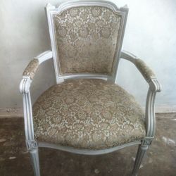 French Blue Hollywood Regency Armchair With Silk Uphol